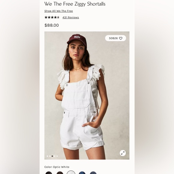 Free People Ziggy Shortalls Optic White Size M We The Free - Picture 14 of 16